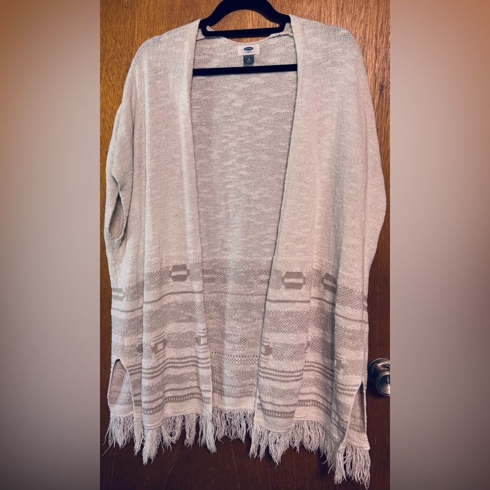 Old Navy Gray Cardigan Sweater with Fringe Bottom
